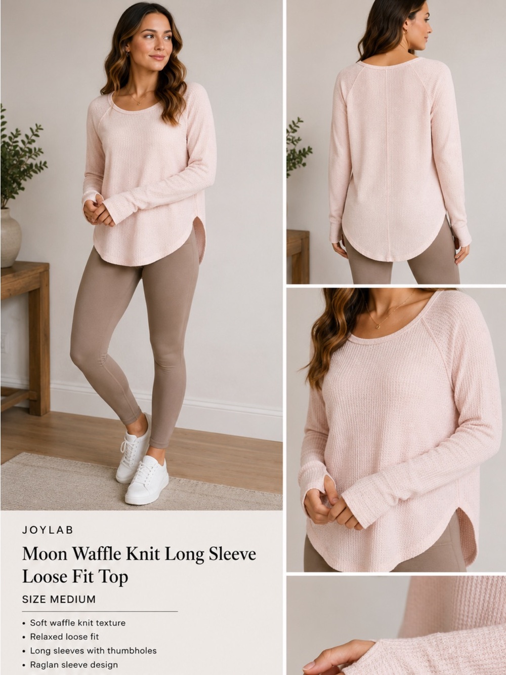 NWT Joy Lab Women's Moon Waffle Knit Long Sleeve Loose Fit Shirt Large